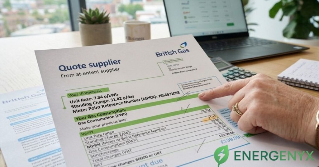 Commercial business gas bill showing pricing details.