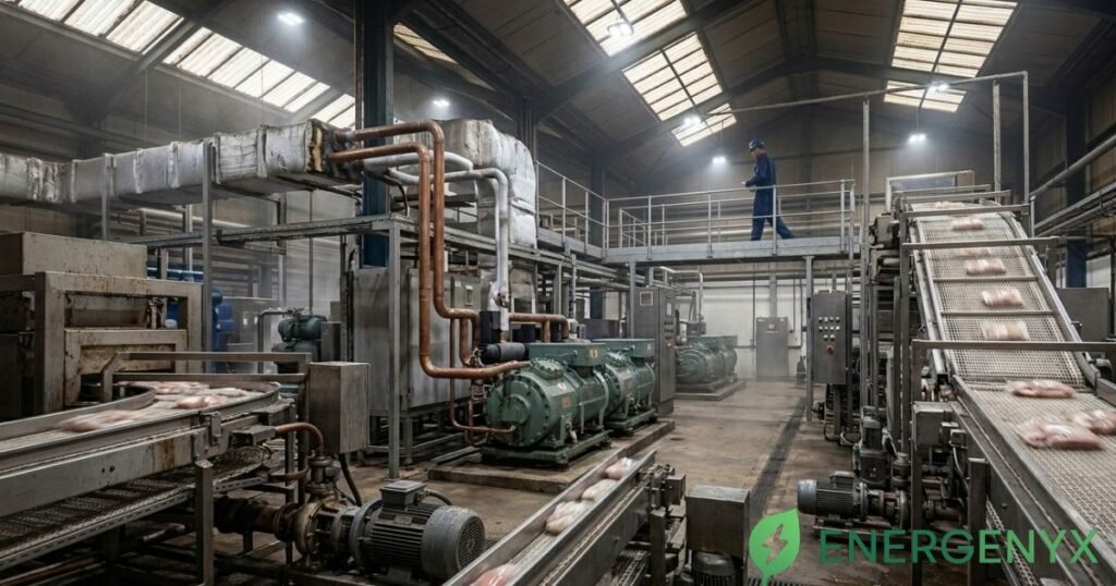 Industrial electricity monitoring equipment tracking consumption at a commercial facility