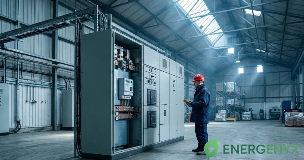 Industrial electricity metering equipment inside a commercial facility