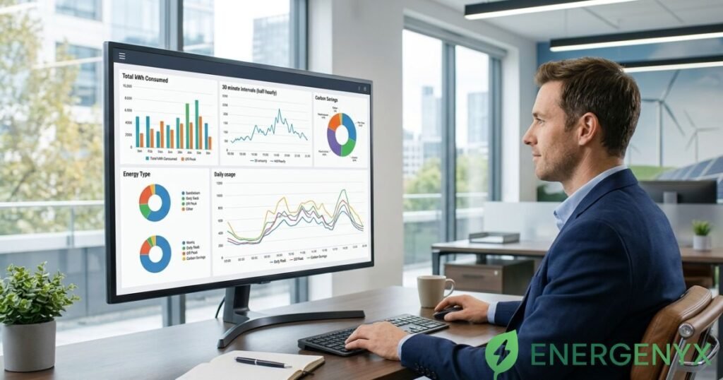 Business energy manager analysing half-hourly electricity consumption data.