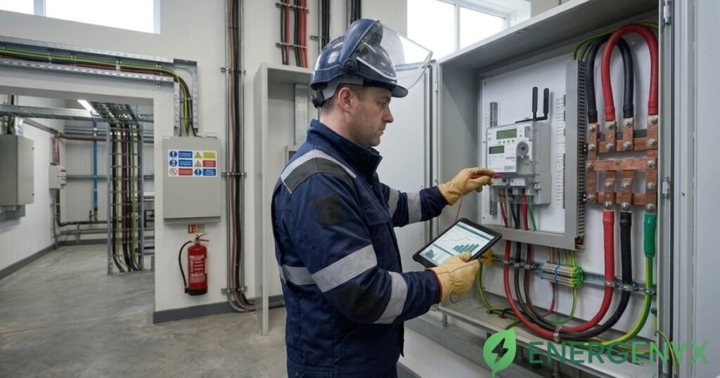 Energy manager monitoring electricity consumption in a manufacturing facility.