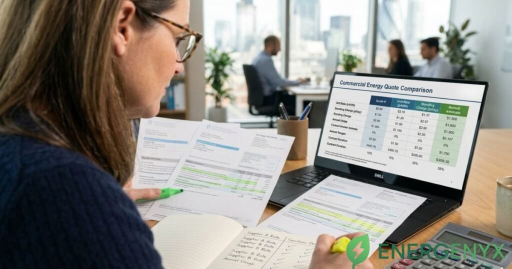 Small business energy bill showing electricity and gas charges.