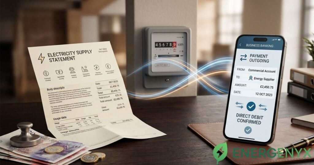 Business electricity bill and Direct Debit payment details being reviewed