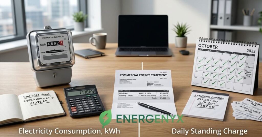 Comparison of business electricity unit rate and standing charge