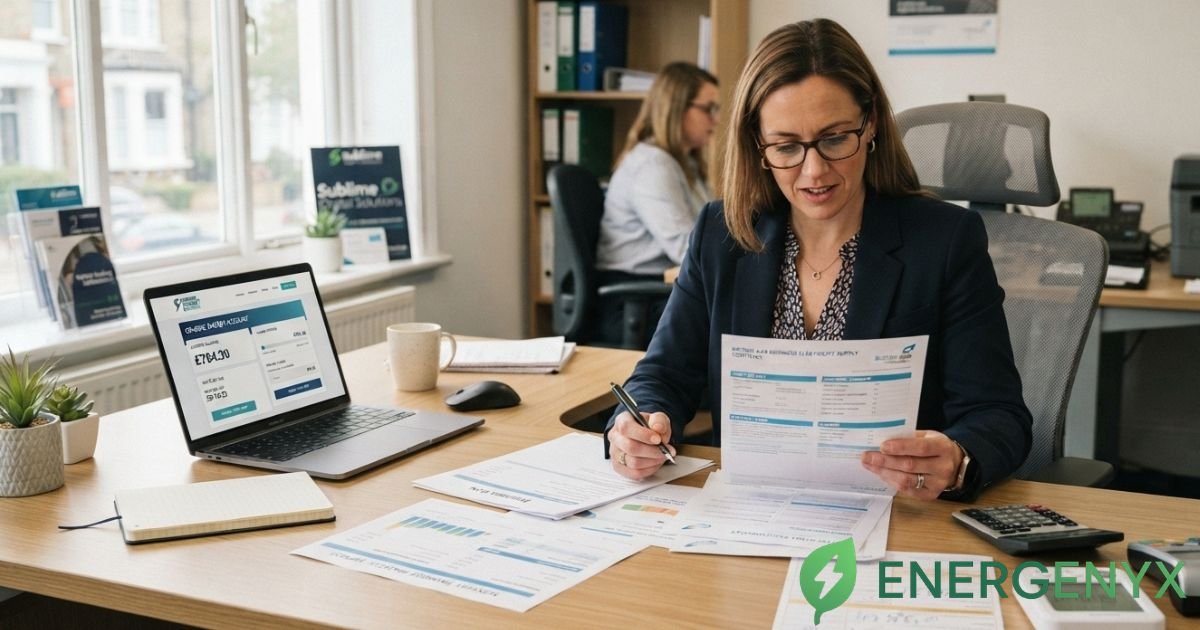 Business owner reviewing a business electricity credit check