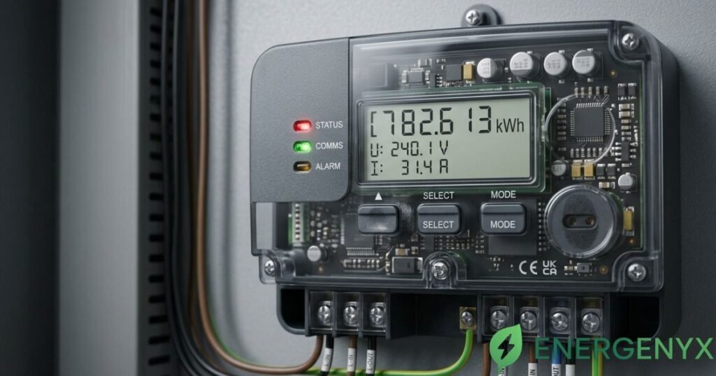 Business smart meter displaying electricity consumption